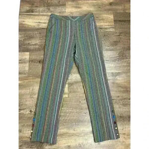 Rosie Assoulin Silk Wool Rainbow Pants Women's 6 Colorful Houndstooth Buttons